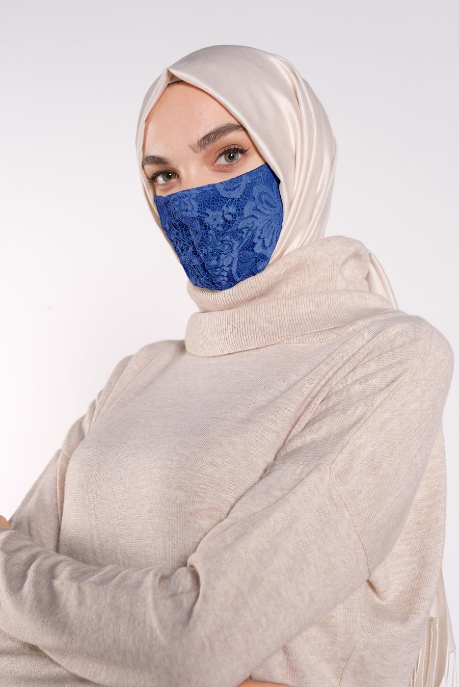 Vêtements hijab BLEU MARINE ALVINA MASQUE EN DENTELLE 8001 