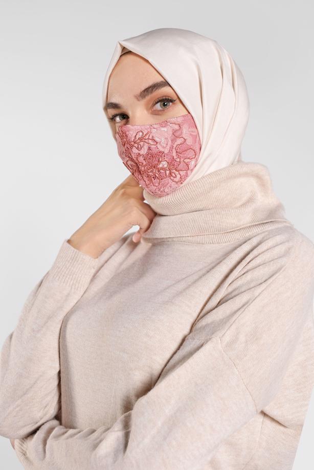 Vêtements hijab POUDRE ALVINA MASQUE EN DENTELLE 8001  - TRENDTESETTÜR