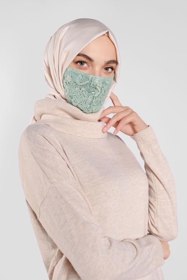 Hijab clothing GREEN ALVINA LACY MASK 8001  - TRENDTESETTÜR