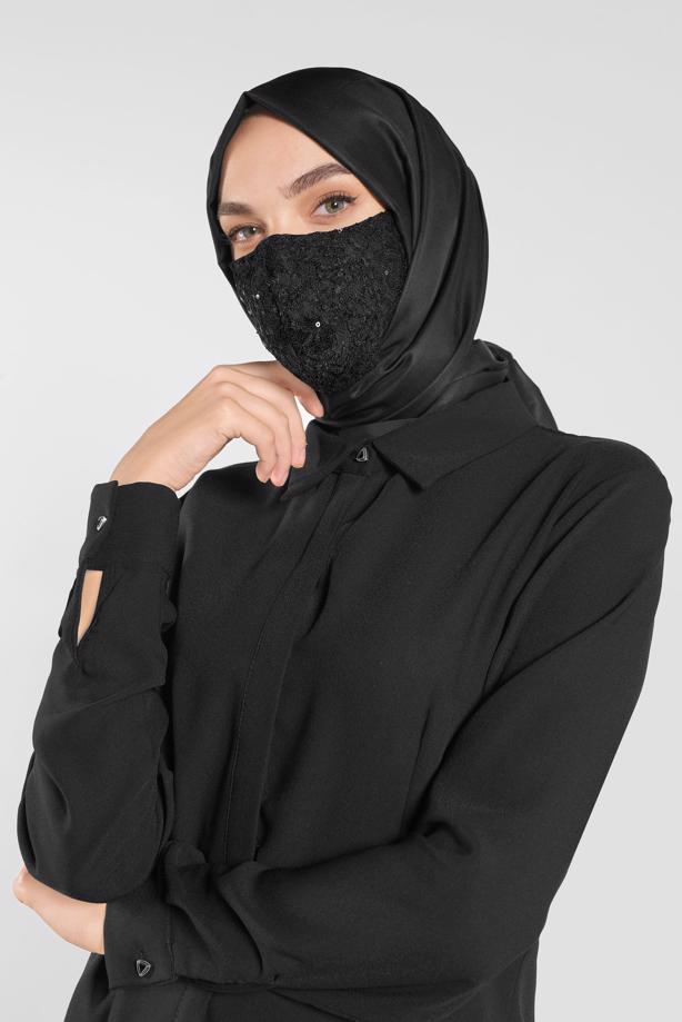 Hijab clothing BLACK ALVINA LACY SEQUINED MASK 8002  - TRENDTESETTÜR