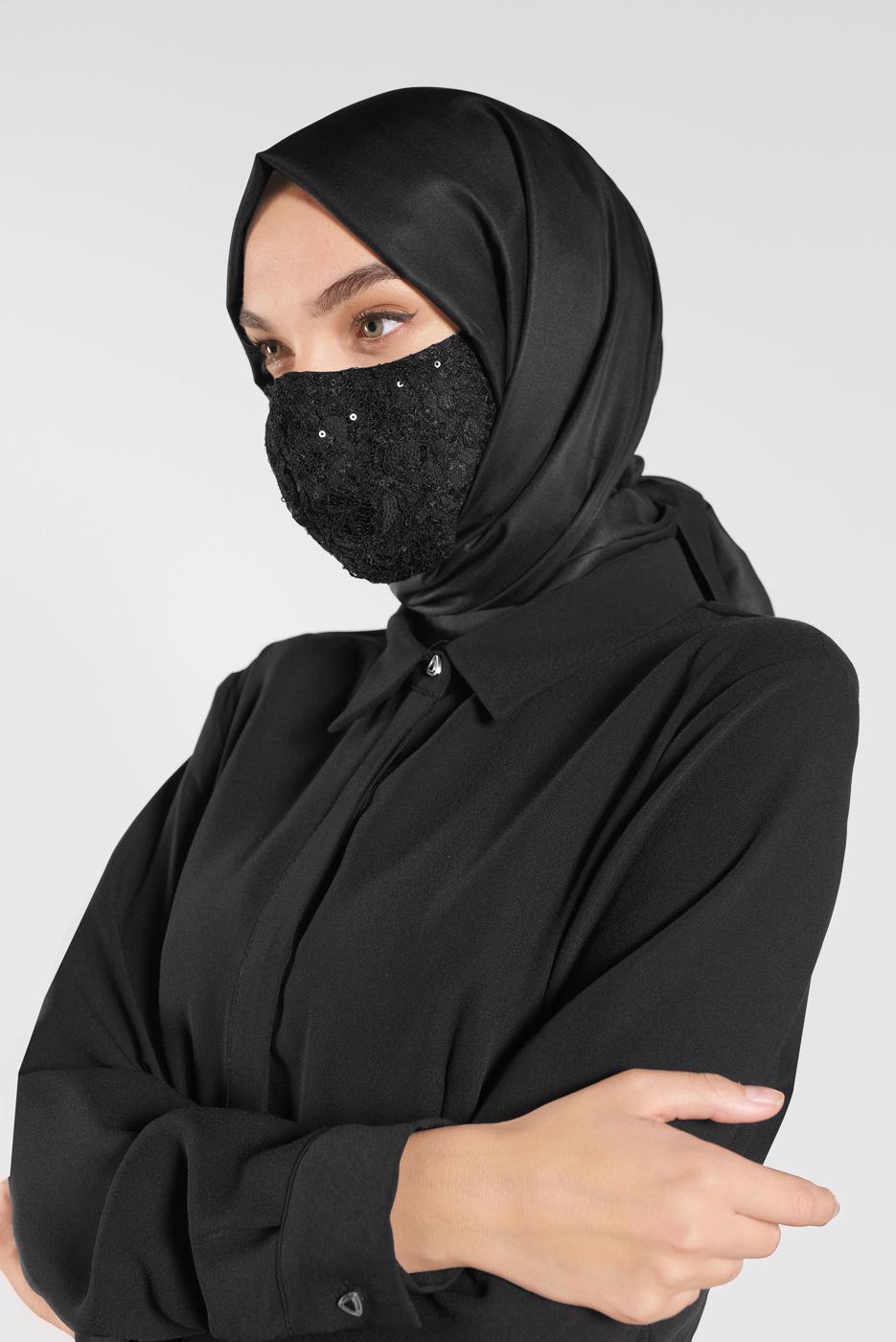 Vêtements hijab NOIR ALVINA MASQUE EN DENTELLE À SEQUINS 8002 