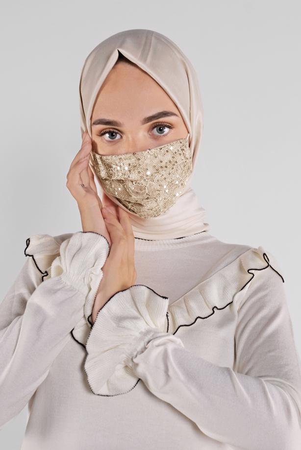 Vêtements hijab OR T 8003 ALVİNA DANTELLİ PULLU MASKE - TRENDTESETTÜR