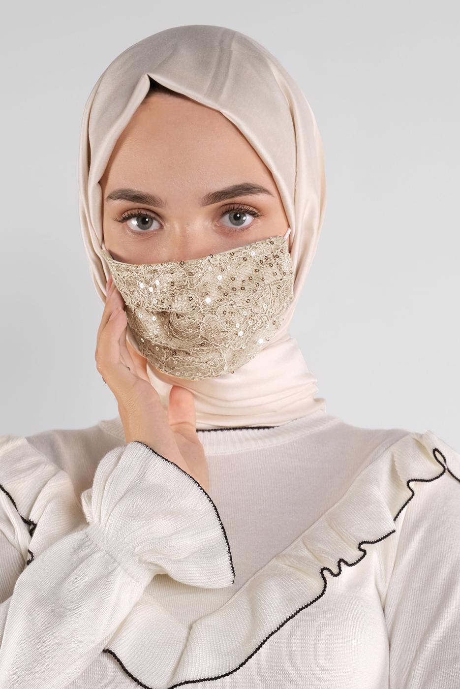 Vêtements hijab OR T 8003 ALVİNA DANTELLİ PULLU MASKE