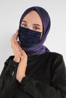 Hijab clothing NAVY BLUE T 8003 ALVİNA DANTELLİ PULLU MASKE