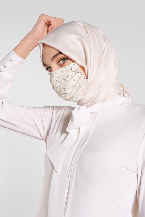 Hijab clothing CREAM ALVINA SEQUINED MASK 8004  - TRENDTESETTÜR