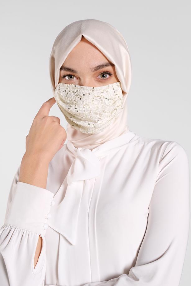 Hijab clothing CREAM ALVINA SEQUINED MASK 8004  - TRENDTESETTÜR