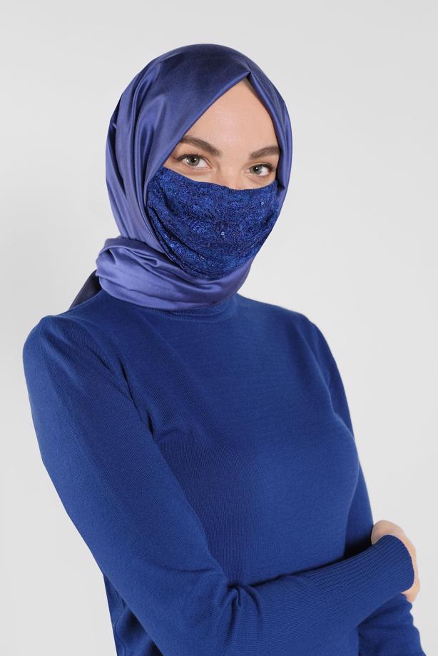 Hijab clothing NAVY BLUE ALVINA SEQUINED MASK 8004  - TRENDTESETTÜR