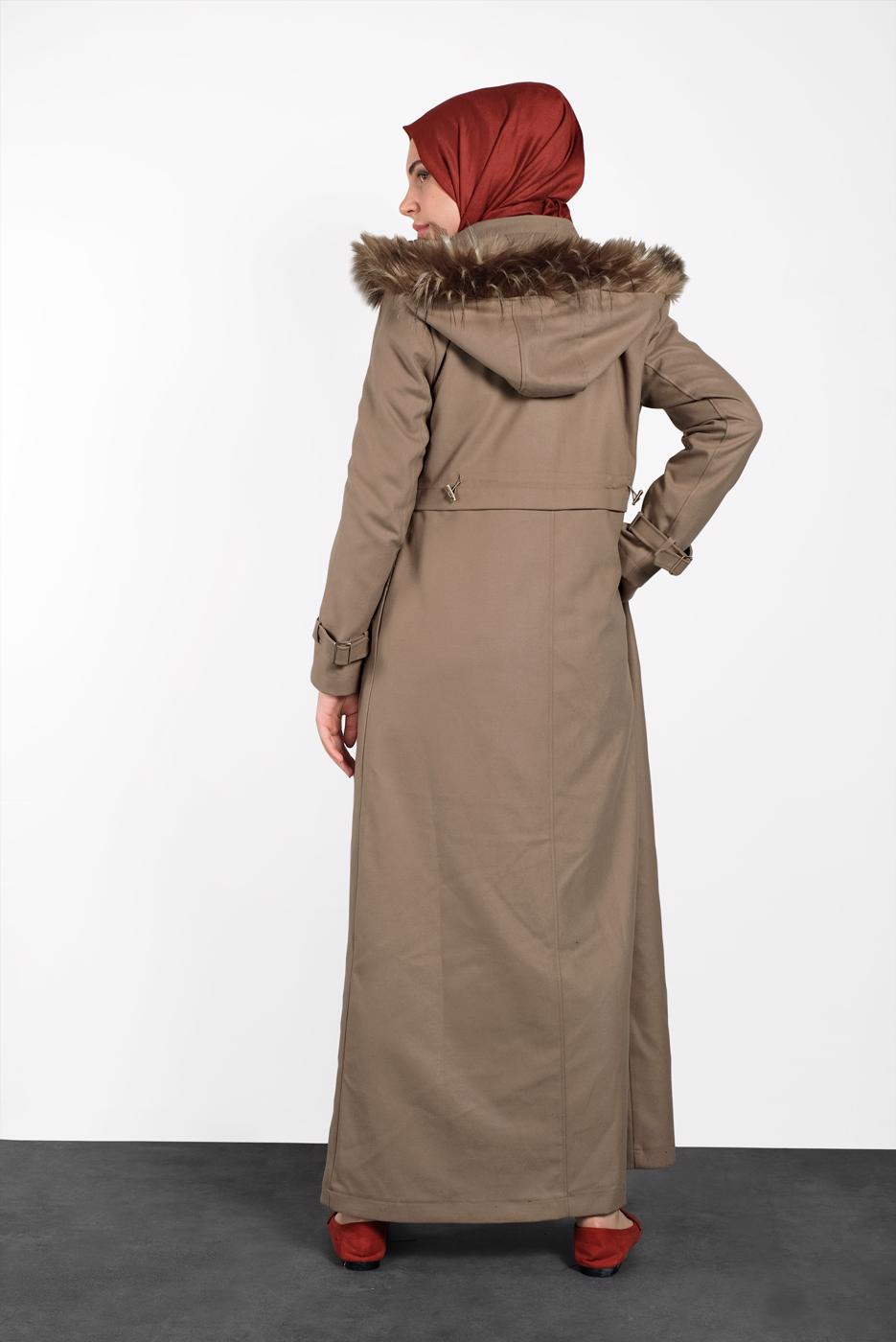 Hijab clothing BEIGE ALVINA HOODED SMOCKED WAIST COAT 90048