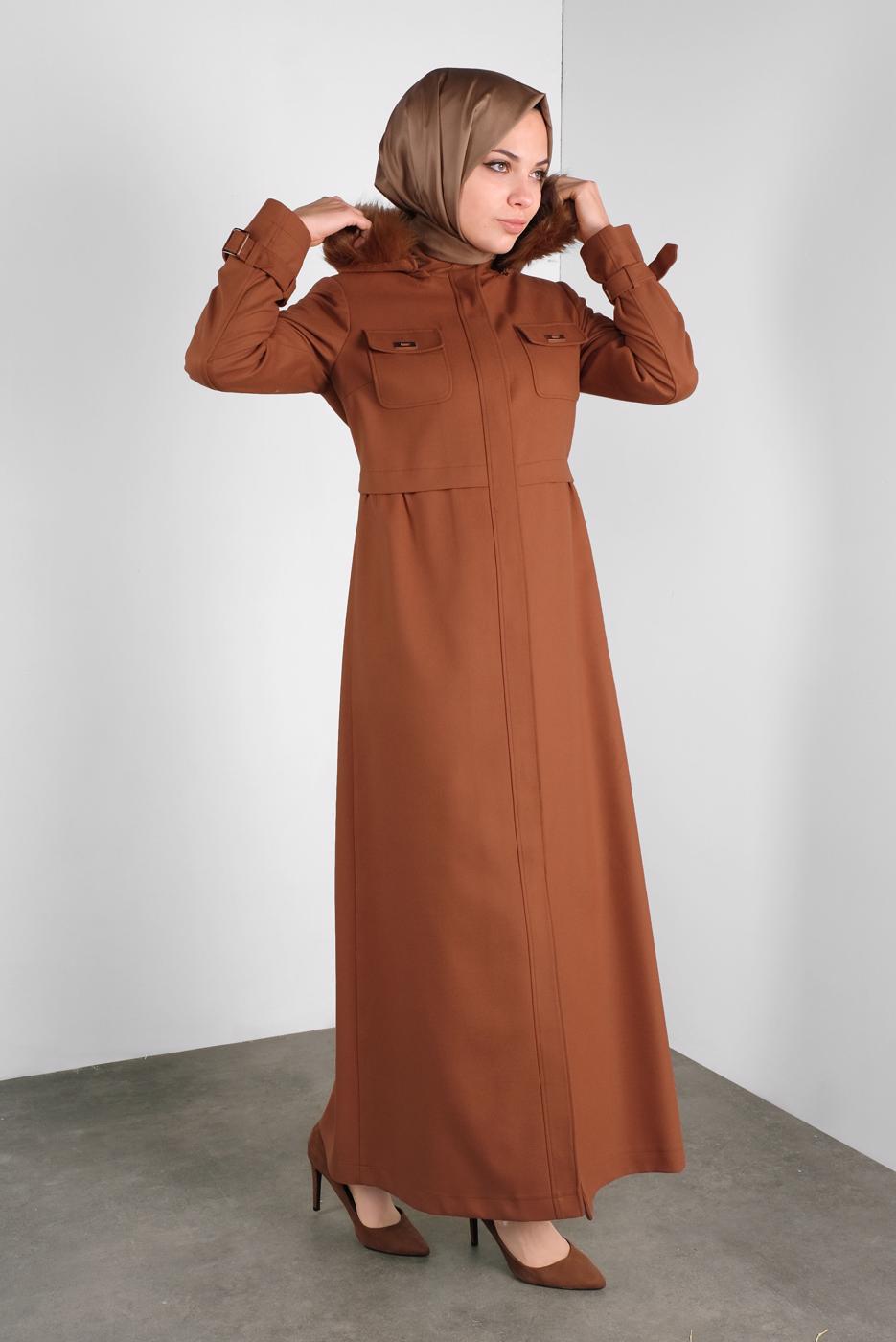 Hijab clothing TABA ALVINA HOODED SMOCKED WAIST COAT 90048 