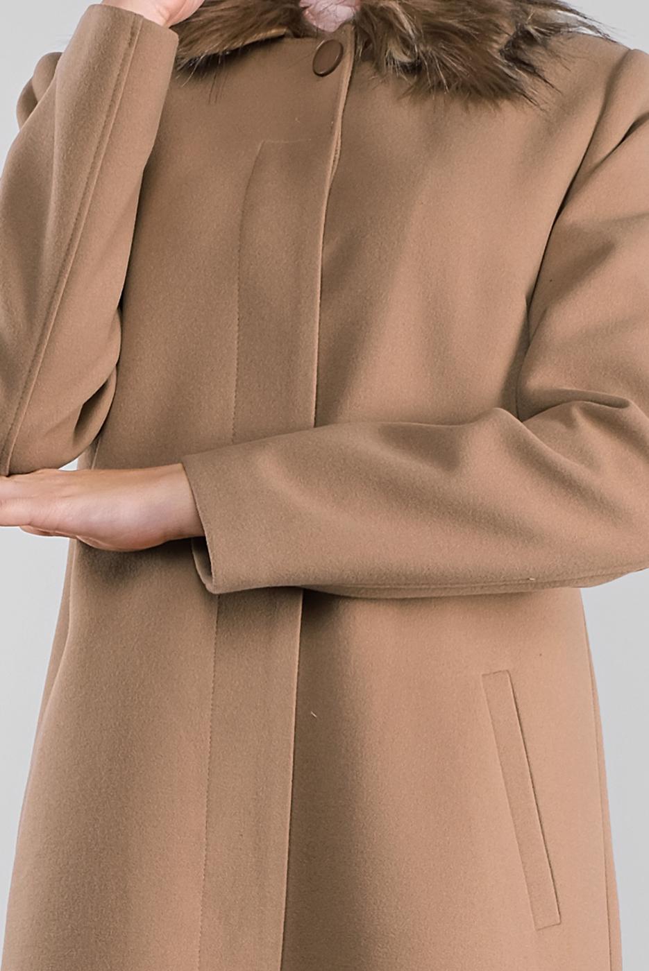 Tesettür giyim KAHVE ALVİNA YAKASI KÜRKLÜ DÜĞMELİ MANTO 90062