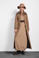 Tesettür giyim KAHVE ALVİNA KÜRK DETAYLI CEPLİ MANTO 90077 
