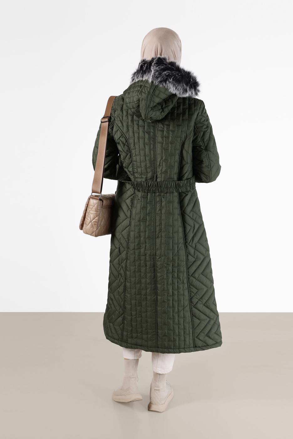 Hijab clothing KHAKI HOODED QUILTED COAT 573