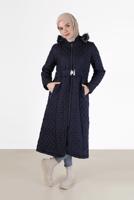 Tesettür giyim LACİVERT KAPÜŞONLU KAPİTONE MANTO 573 