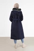 Tesettür giyim LACİVERT KAPÜŞONLU KAPİTONE MANTO 573 