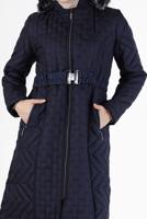 Tesettür giyim LACİVERT KAPÜŞONLU KAPİTONE MANTO 573 