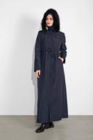 Hijab clothing NAVY BLUE FAUX-FUR-TRIM HOODED BELTED COAT 632