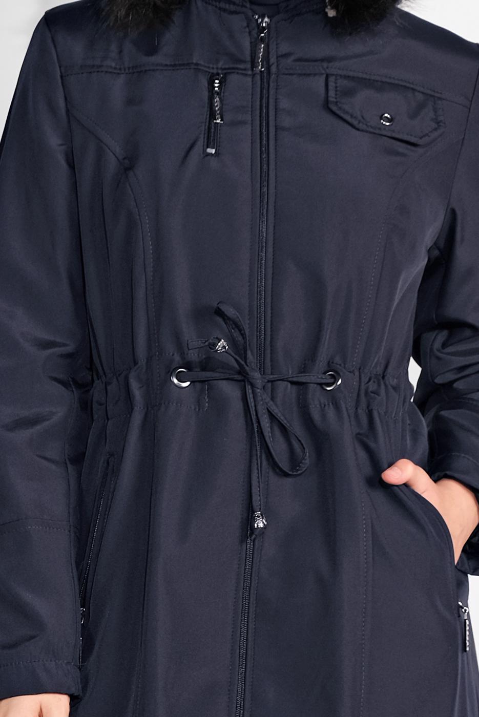 Hijab clothing NAVY BLUE FAUX-FUR-TRIM HOODED BELTED COAT 632