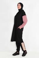 Tesettür giyim SİYAH KAPÜŞONLU FERMUARLI EŞOFMAN TAKIM 28104 