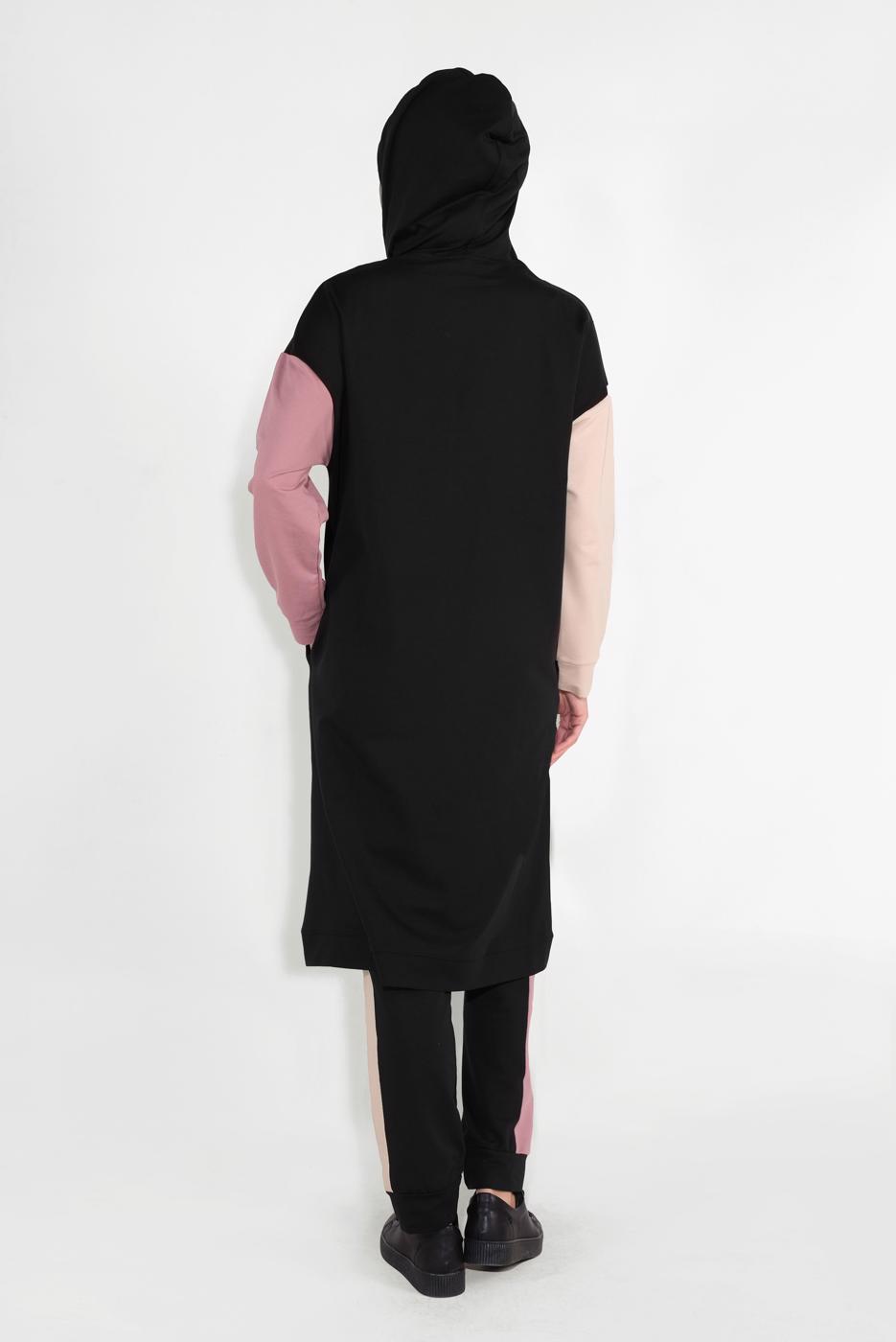 Tesettür giyim SİYAH KAPÜŞONLU FERMUARLI EŞOFMAN TAKIM 28104 