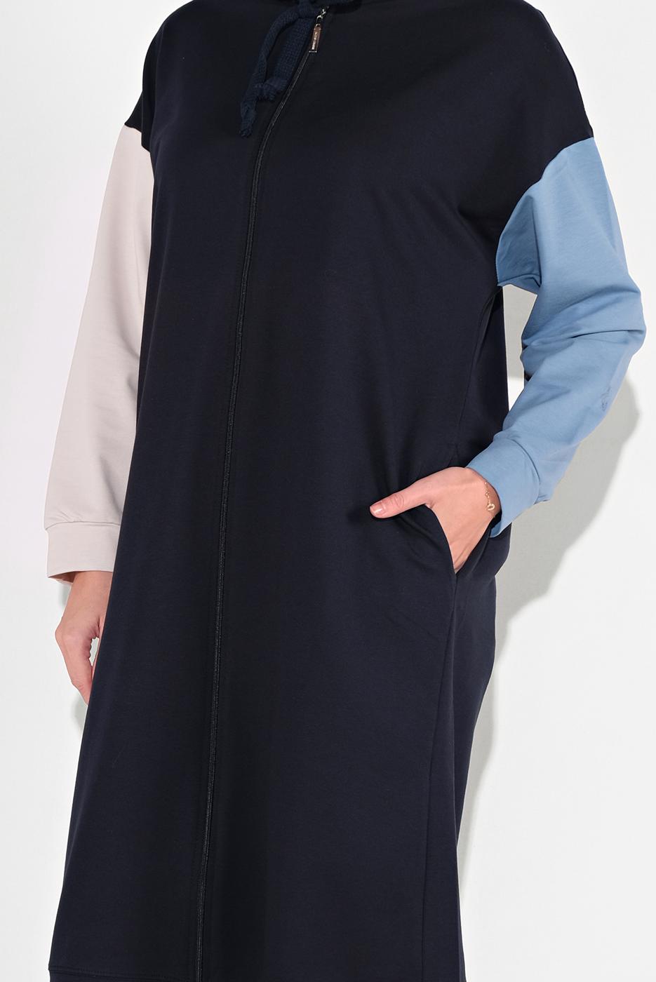 Tesettür giyim LACİVERT KAPÜŞONLU FERMUARLI EŞOFMAN TAKIM 28104 