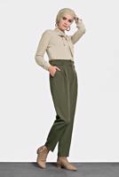 Tesettür giyim HAKİ ALVİNA YÜKSEK BEL PANTOLON 70007