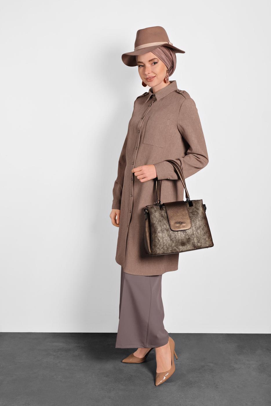 Tesettür giyim VİZON ALVİNA GENİŞ KESİM PANTOLON T 70038