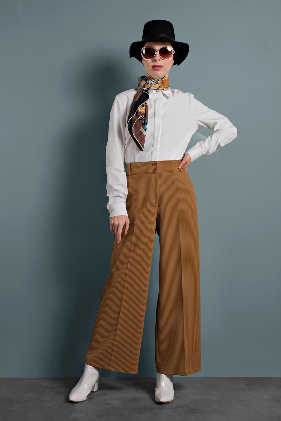 Tesettür giyim KAHVE ALVİNA BOL PAÇA PANTOLON 70040	