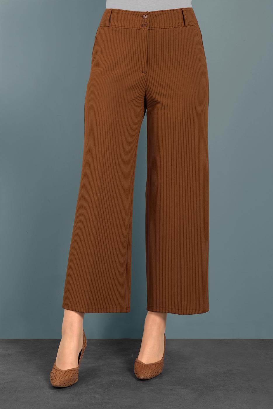 Tesettür giyim KAHVE ALVİNA BOL PAÇA PANTOLON 70040	