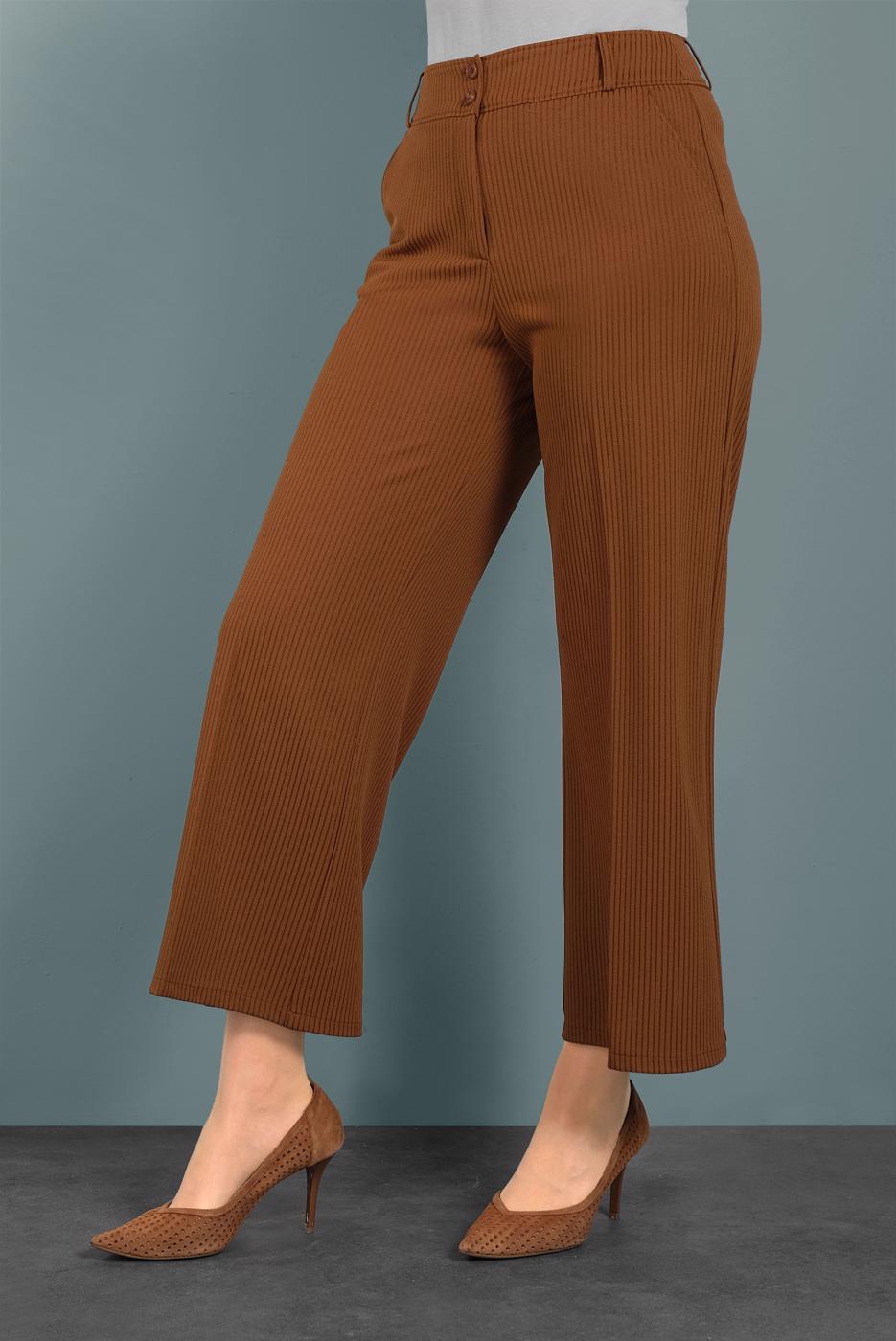 Tesettür giyim KAHVE ALVİNA BOL PAÇA PANTOLON 70040	