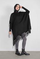 Vêtements hijab NOIR PONCHO À FRINGES 5032 