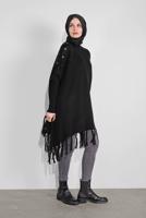Vêtements hijab NOIR PONCHO À FRINGES 5032 
