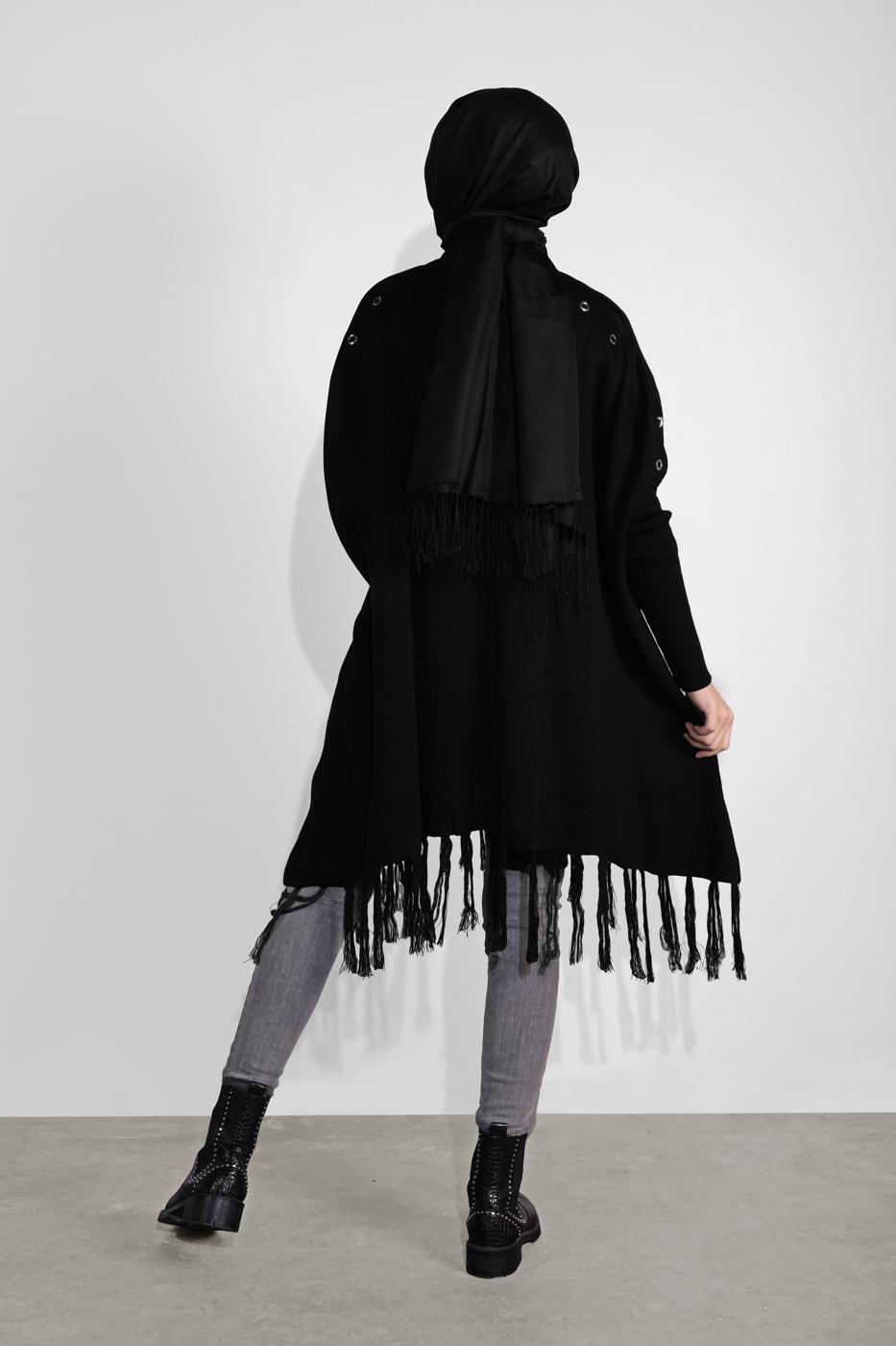 Vêtements hijab NOIR PONCHO À FRINGES 5032 