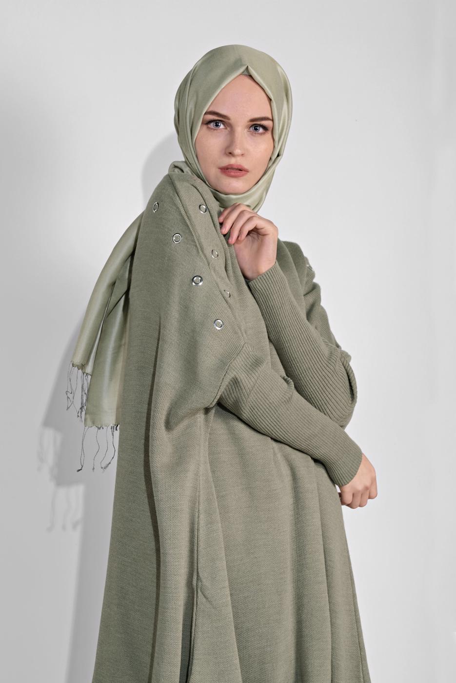 Vêtements hijab VERT PONCHO À FRINGES 5032 