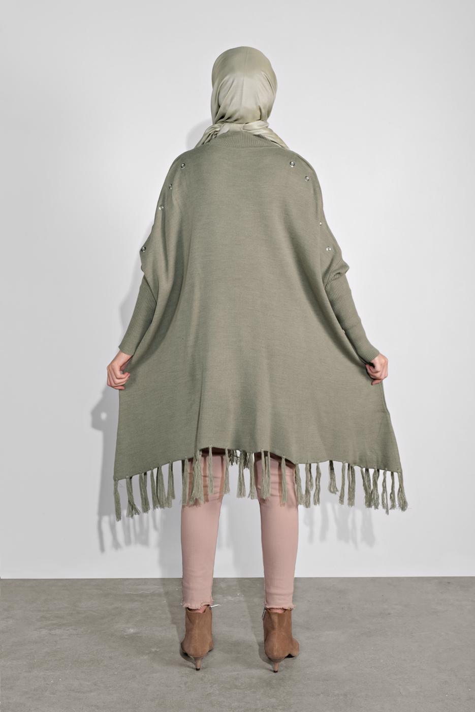 Vêtements hijab VERT PONCHO À FRINGES 5032 