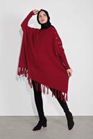 Tesettür giyim KIRMIZI PÜSKÜLLÜ PANÇO 5032