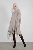 Tesettür giyim BEJ PÜSKÜLLÜ PANÇO 5032