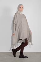 Tesettür giyim BEJ PÜSKÜLLÜ PANÇO 5032