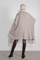 Tesettür giyim BEJ PÜSKÜLLÜ PANÇO 5032