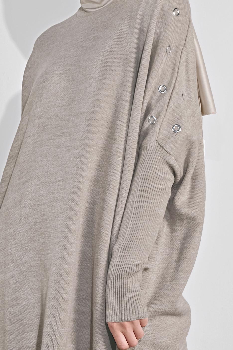 Tesettür giyim BEJ PÜSKÜLLÜ PANÇO 5032