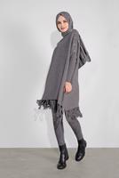 Tesettür giyim GRİ PÜSKÜLLÜ PANÇO 5032