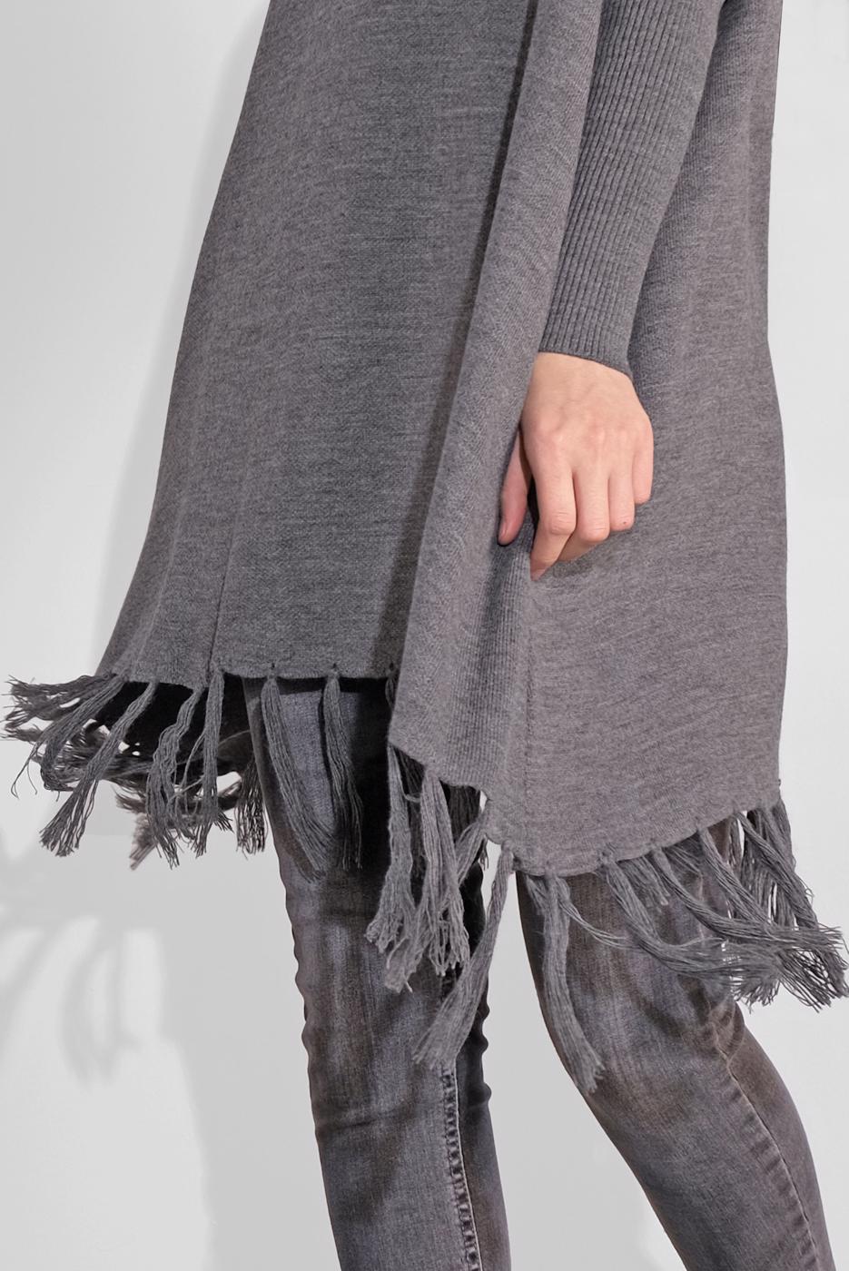 Tesettür giyim GRİ PÜSKÜLLÜ PANÇO 5032