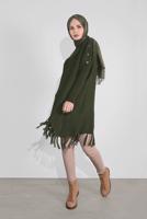 Tesettür giyim HAKİ PÜSKÜLLÜ PANÇO 5032