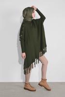 Tesettür giyim HAKİ PÜSKÜLLÜ PANÇO 5032