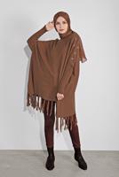 Tesettür giyim TABA PÜSKÜLLÜ PANÇO 5032