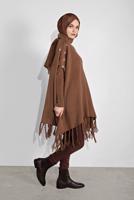 Tesettür giyim TABA PÜSKÜLLÜ PANÇO 5032