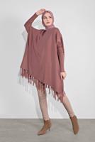 Tesettür giyim PEMBE PÜSKÜLLÜ PANÇO 5032