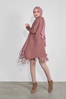 Tesettür giyim PEMBE PÜSKÜLLÜ PANÇO 5032