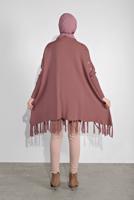 Tesettür giyim PEMBE PÜSKÜLLÜ PANÇO 5032