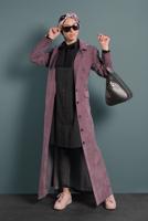 Tesettür giyim PEMBE ALVİNA FİTİLLİ KADİFE PARDESÜ 10143