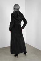 Hijab clothing BLACK ALVINA HOODED VELVET COAT 10144 